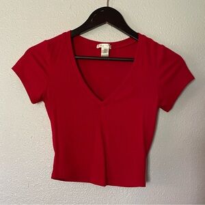 Red Short Sleeve Crop Top
